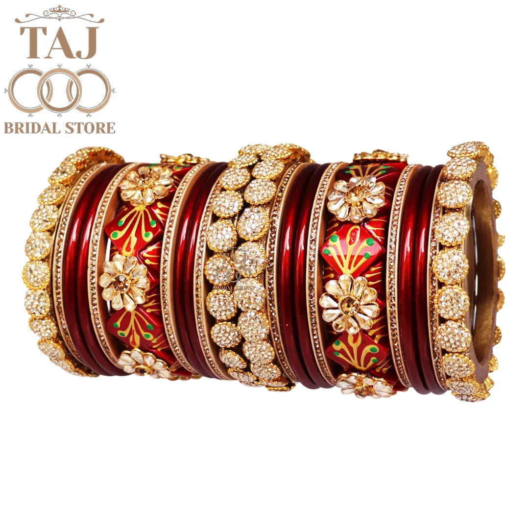 Luxury Lac Bridal Bangle Set with Kundan and Handpaint Design