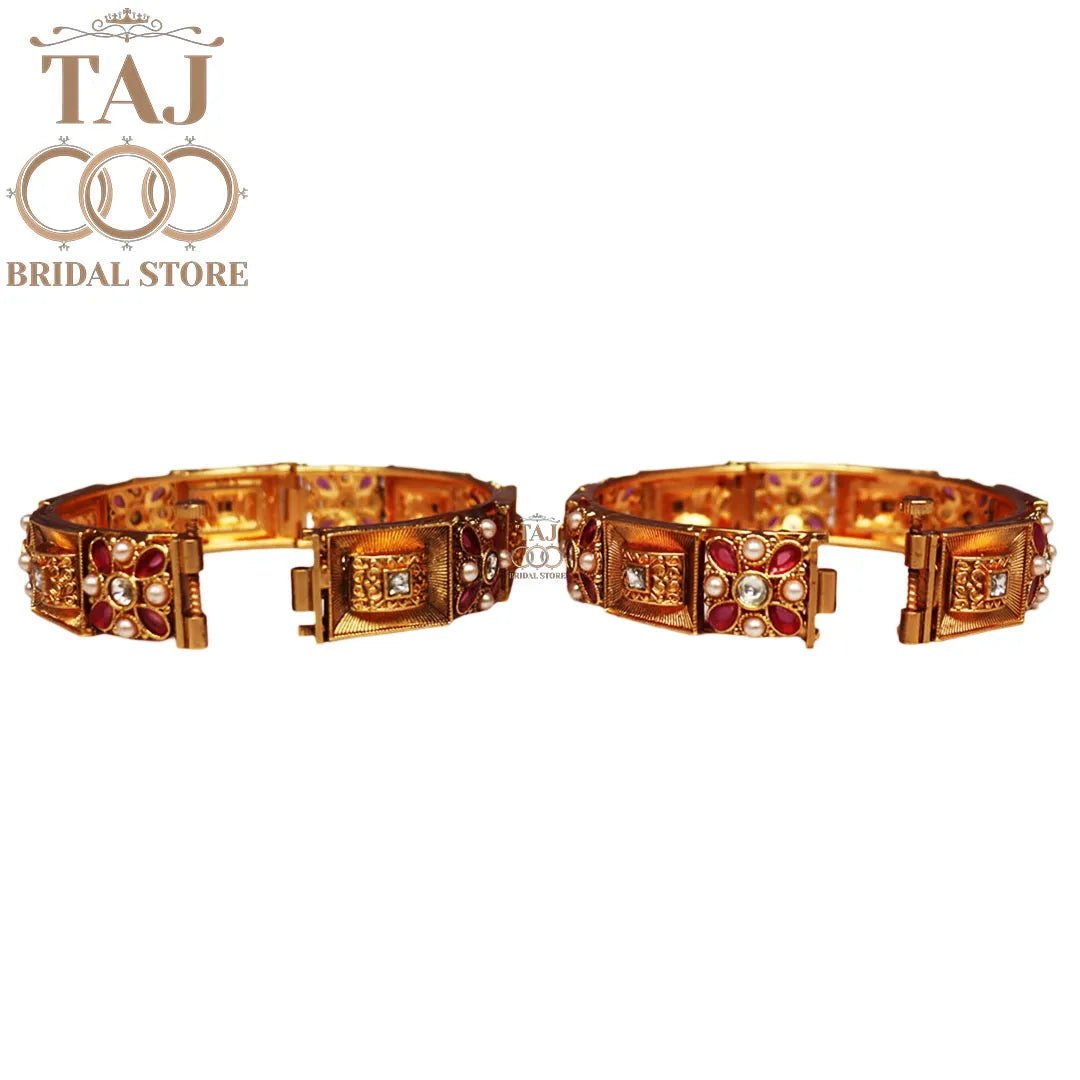 Royal Rajwadi Kada Bangles with Kundan Design (Set of 2)