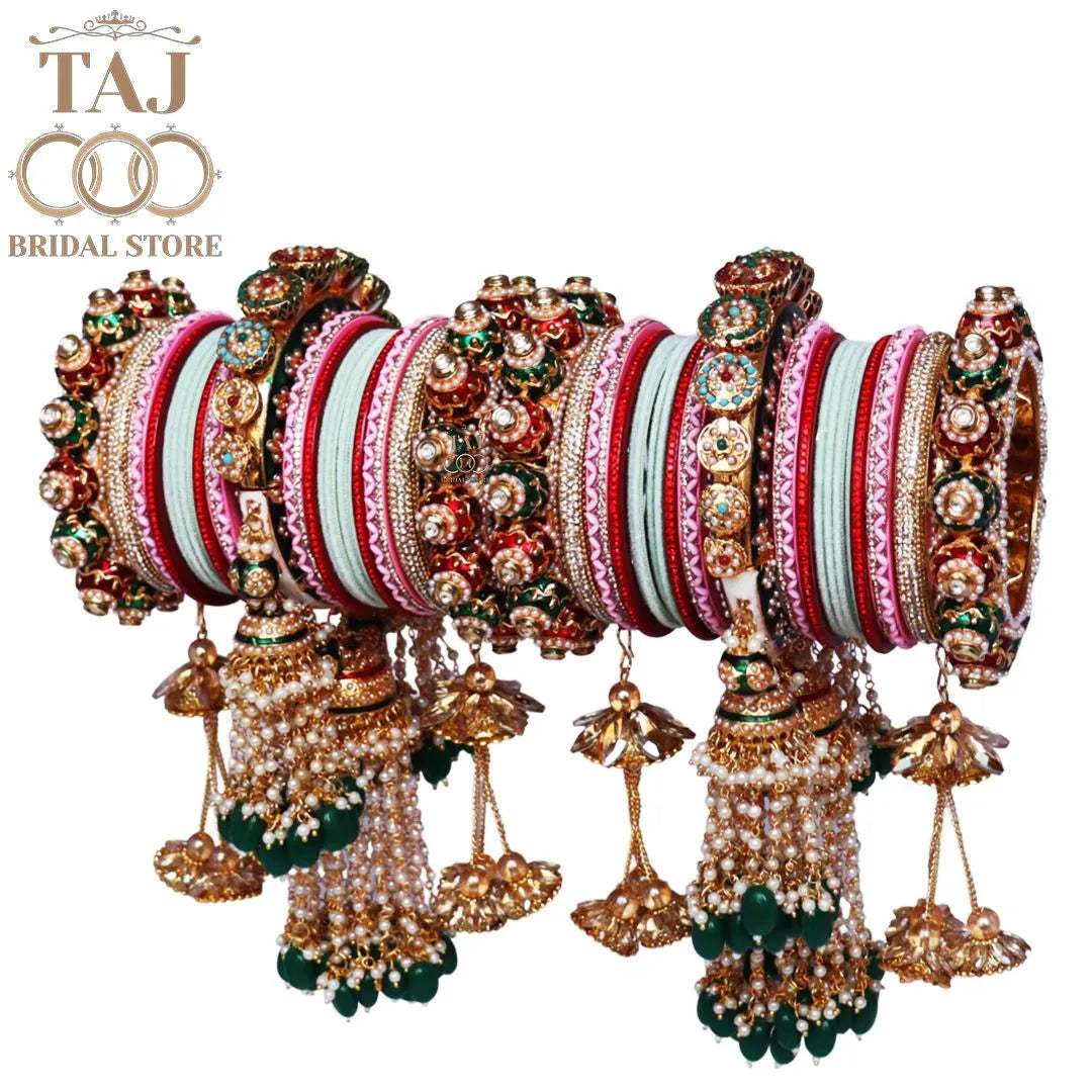 Premium Traditional Bridal Bangles Set with Beautiful Hanging Design