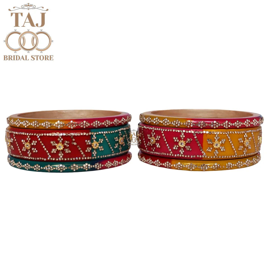 Premium Designer Short Lac Bangles Set with Latest Rhinestones Design
