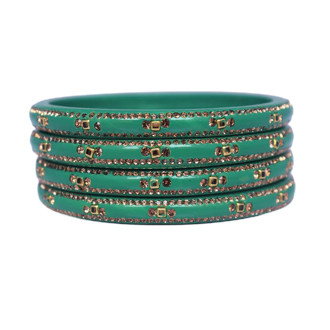 Lac Bangles with Beautiful Rhinestones Design (Pack of 4) Taj Bridal Store