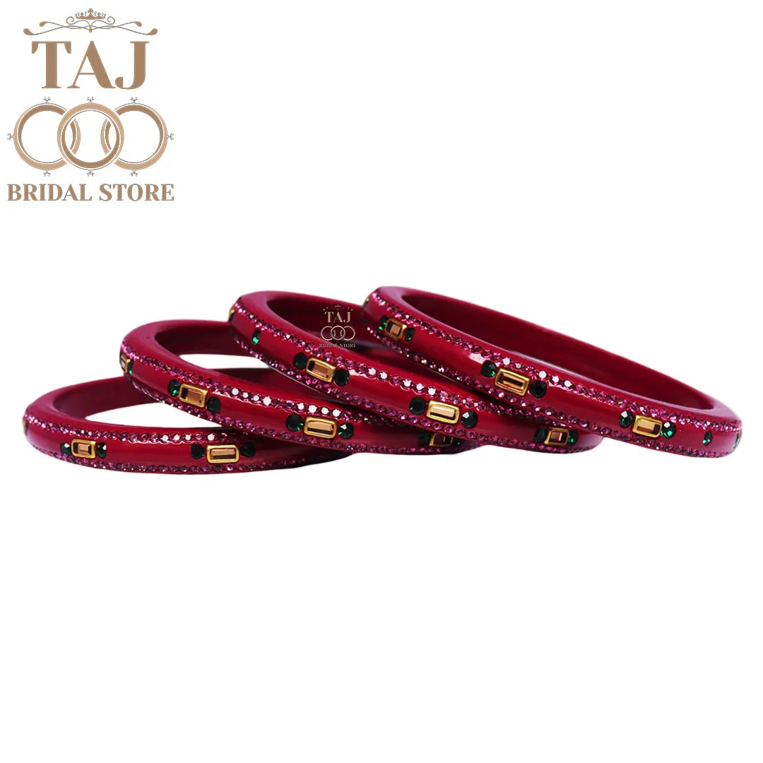 Fancy Lac Kada Bangles with Kundan and Rhinestones (Set of 4)