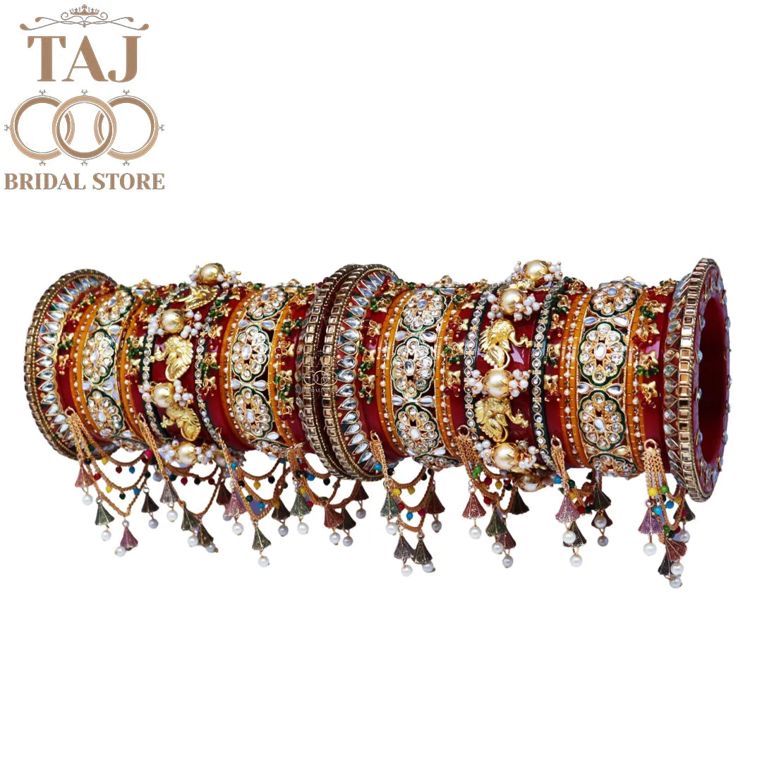 Bridal Bangle Set with New Golden Peacock & Latkan Design