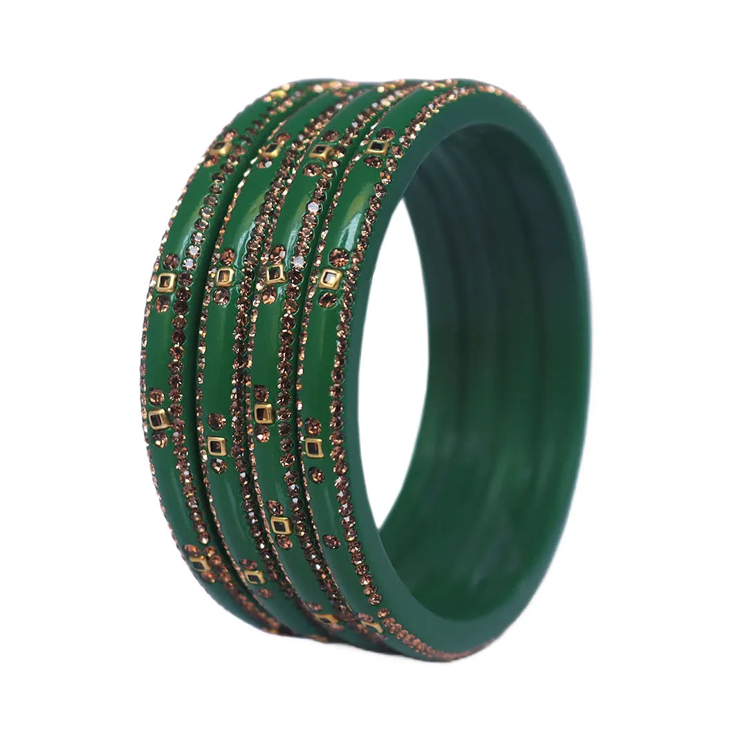 Lac Bangles with Beautiful Rhinestones Design (Pack of 4) Taj Bridal Store