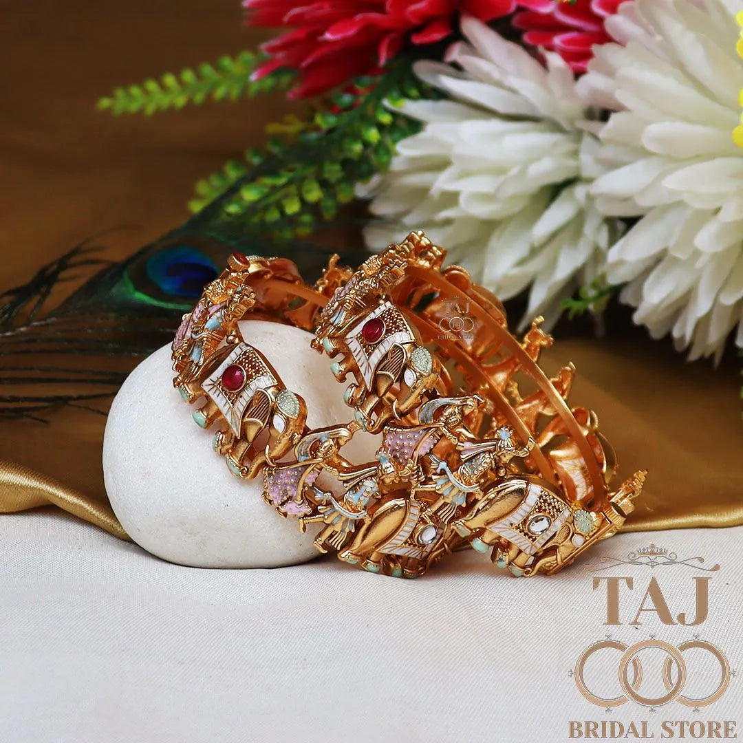 Stylish Metal Bangles With Beautiful Elephant and Dulha-Dulhan Design (Set Of 2)