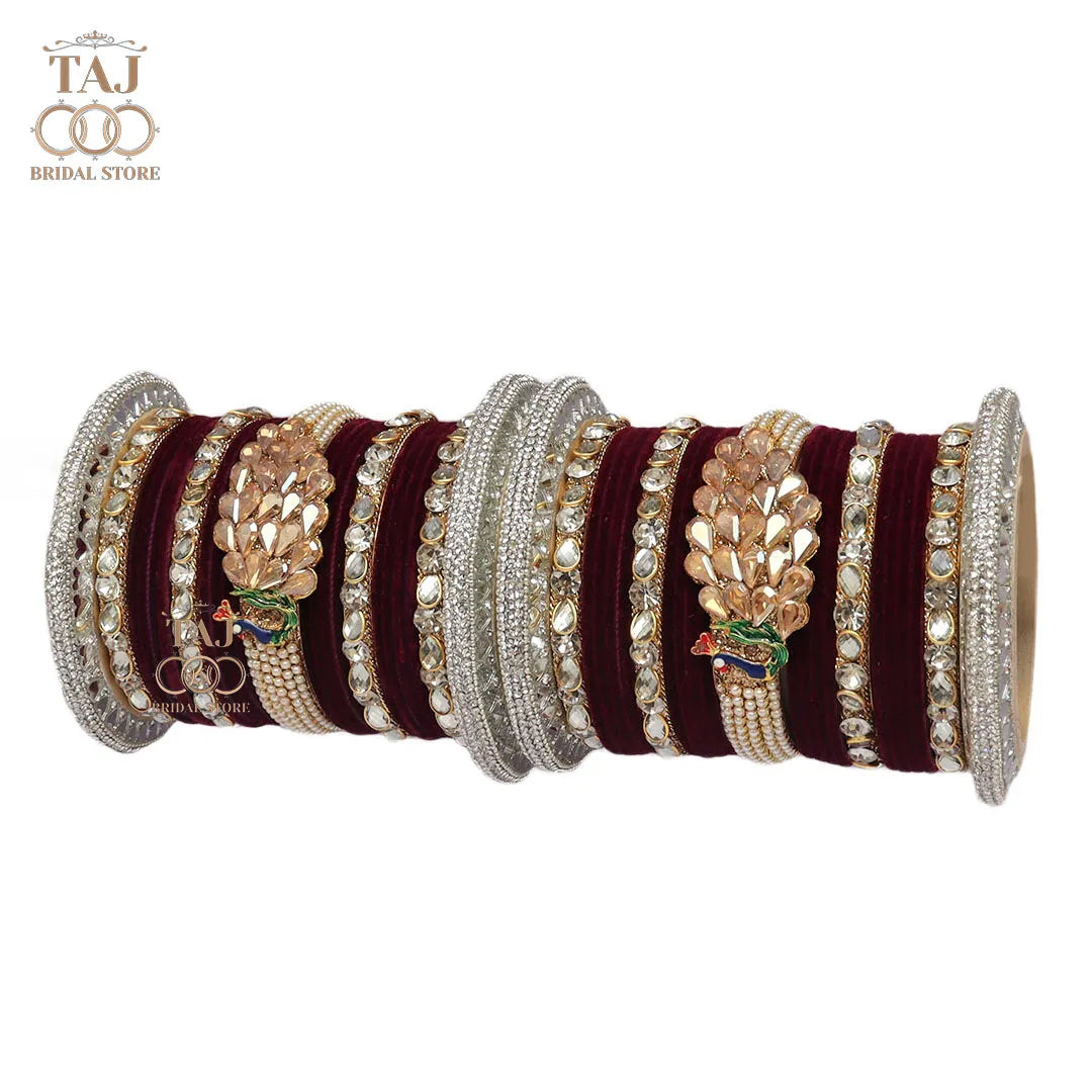 Rajwadi Bridal Bangles with Beautiful Peacock Design Taj Bridal Store