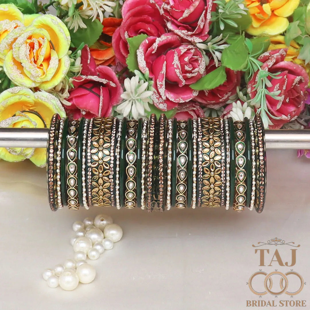 Lac Wedding Bangle Set with Beautiful Kundan Work Taj Bridal Store
