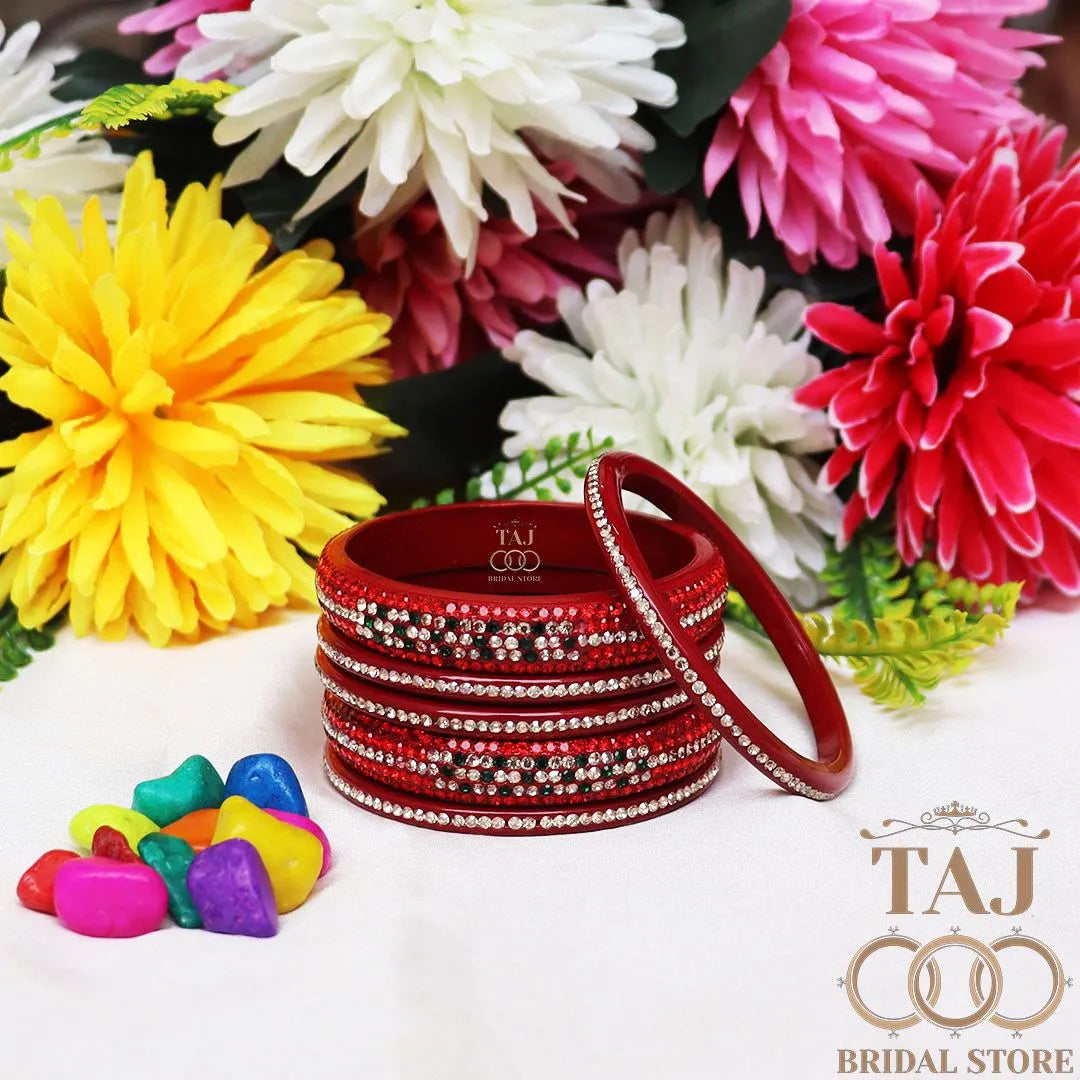 Lac Bangles Chura with Rhinestons Design