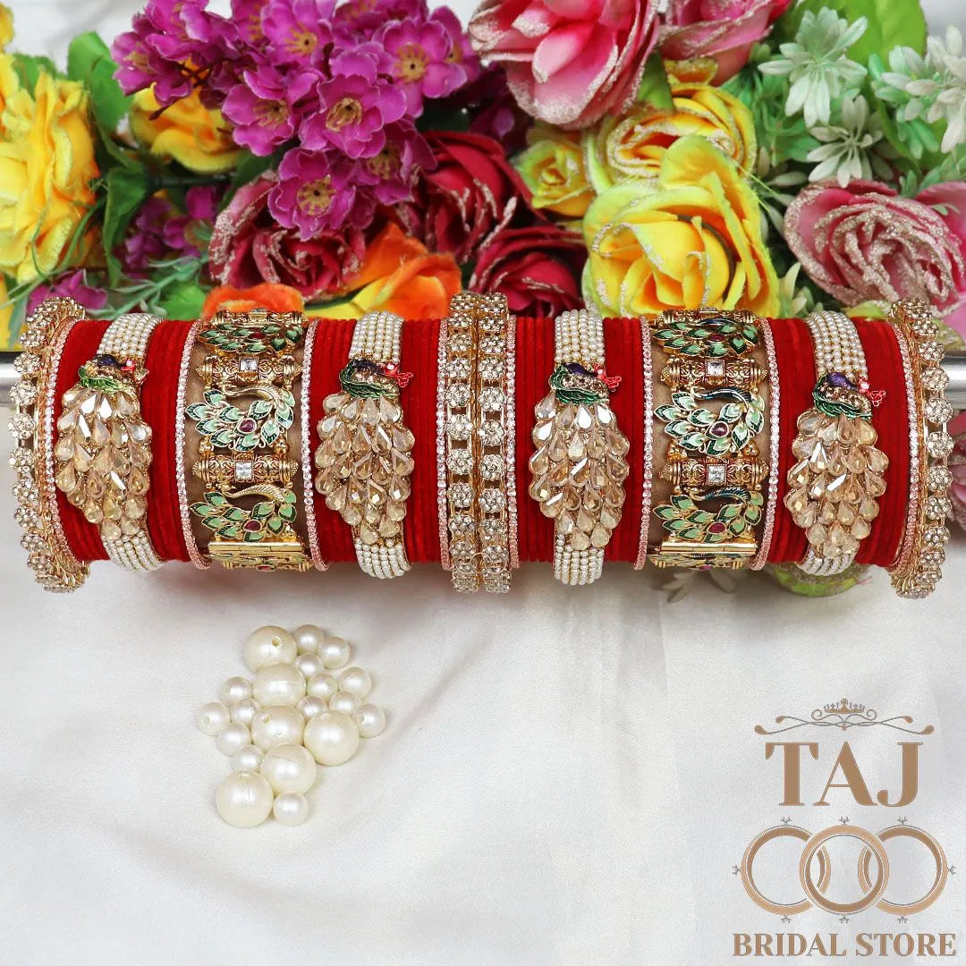 Indian Wedding Bangles Set With Beautiful Peacock Design Kada