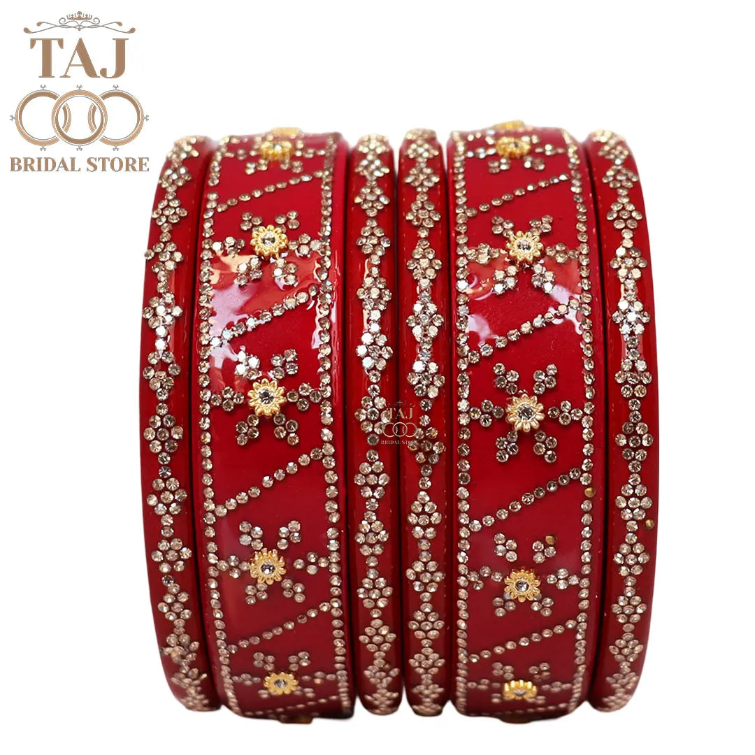 Premium Designer Short Lac Bangles Set with Latest Rhinestones Design