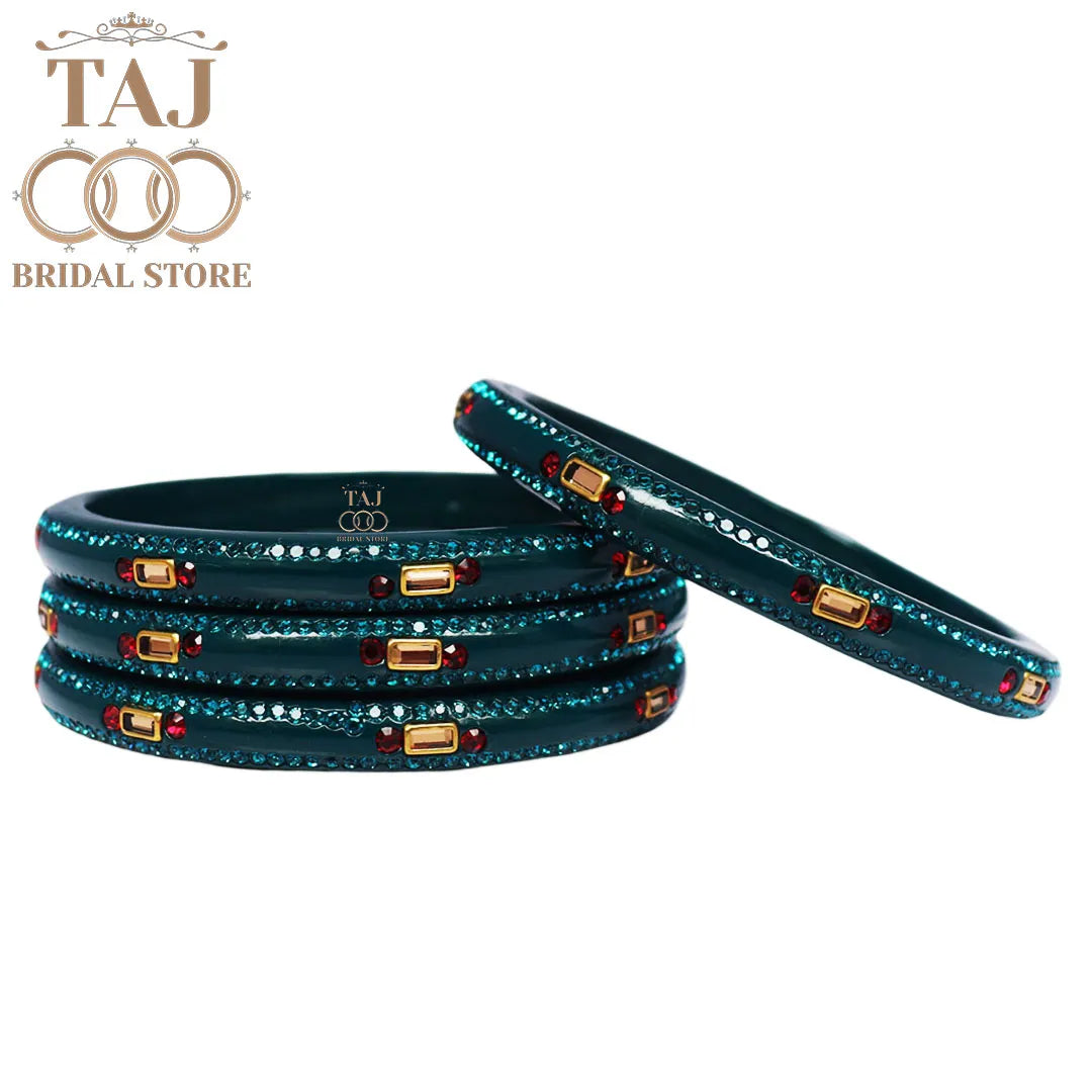 Fancy Lac Kada Bangles with Kundan and Rhinestones (Set of 4)