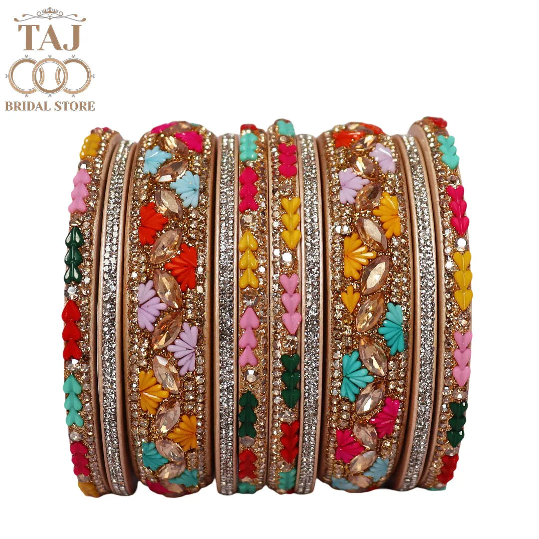 Women's Rajasthani Short Lac Bangles Set With Latest Kundan Design