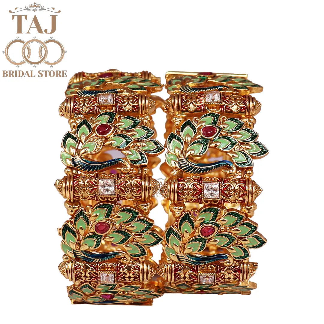 Rajwadi Metal Kada With Beautiful Latest Peacock Design (Pack of 2)