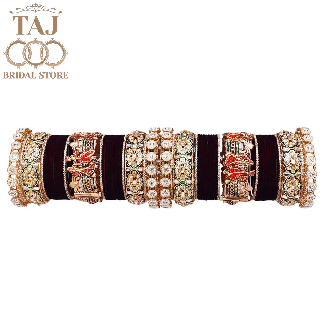 Rajwadi Bridal Chooda Set with Dulha-Dulhan Motifs