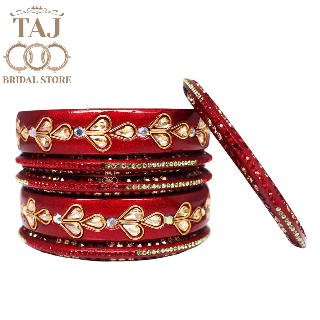Karwa Chauth Special Lac Bangles Set With Kundan Design (Set of 6)