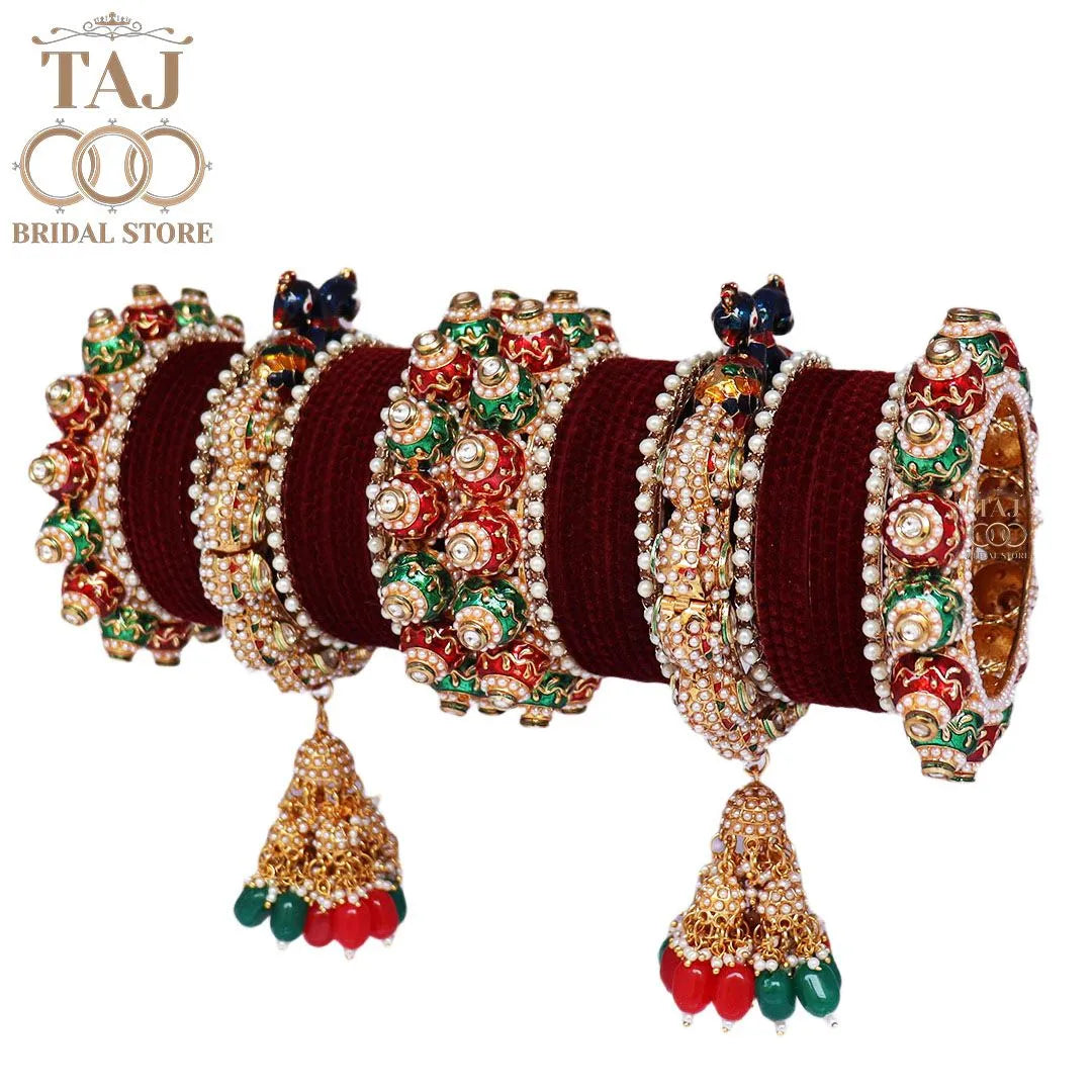 Rajwadi Wedding Bangle Set with Beautiful New Peacock Design Kada and Heavy Bangadi