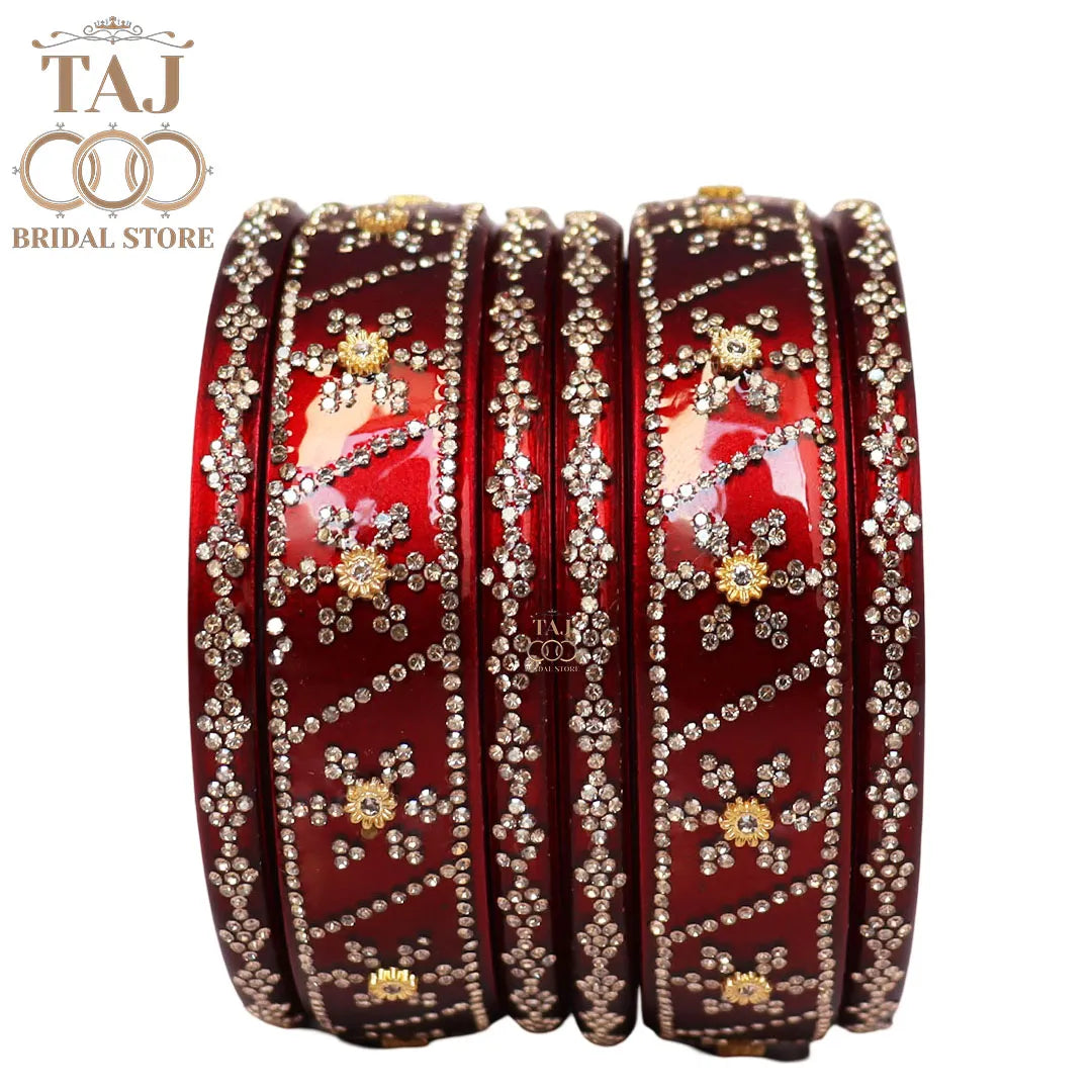 Premium Designer Short Lac Bangles Set with Latest Rhinestones Design