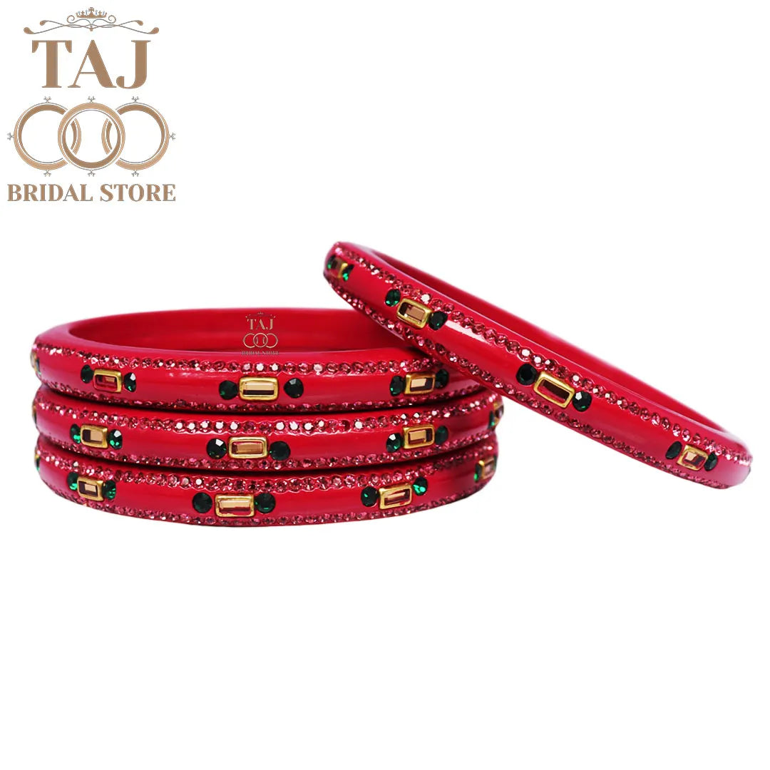 Fancy Lac Kada Bangles with Kundan and Rhinestones (Set of 4)