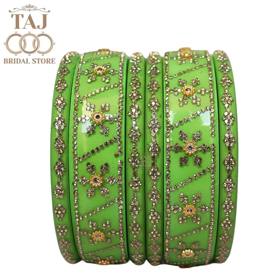 Premium Designer Short Lac Bangles Set with Latest Rhinestones Design