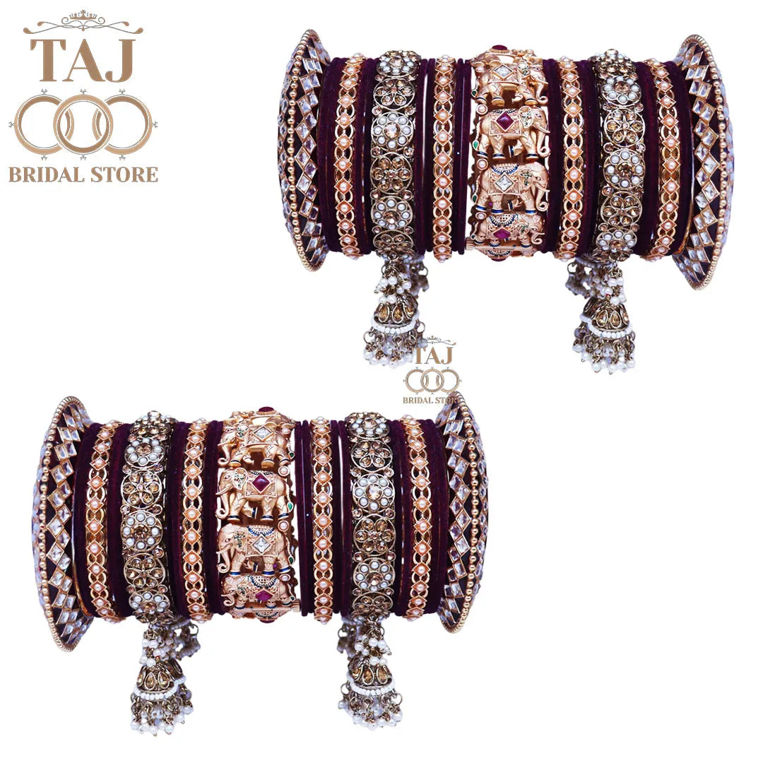 Royal Rajwadi Bangle Set with Elephant Motifs and Jhoomers