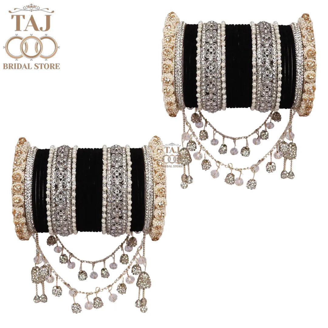 Designer Black-Silver Wedding Bangles Set with New Jhula Latkan Design