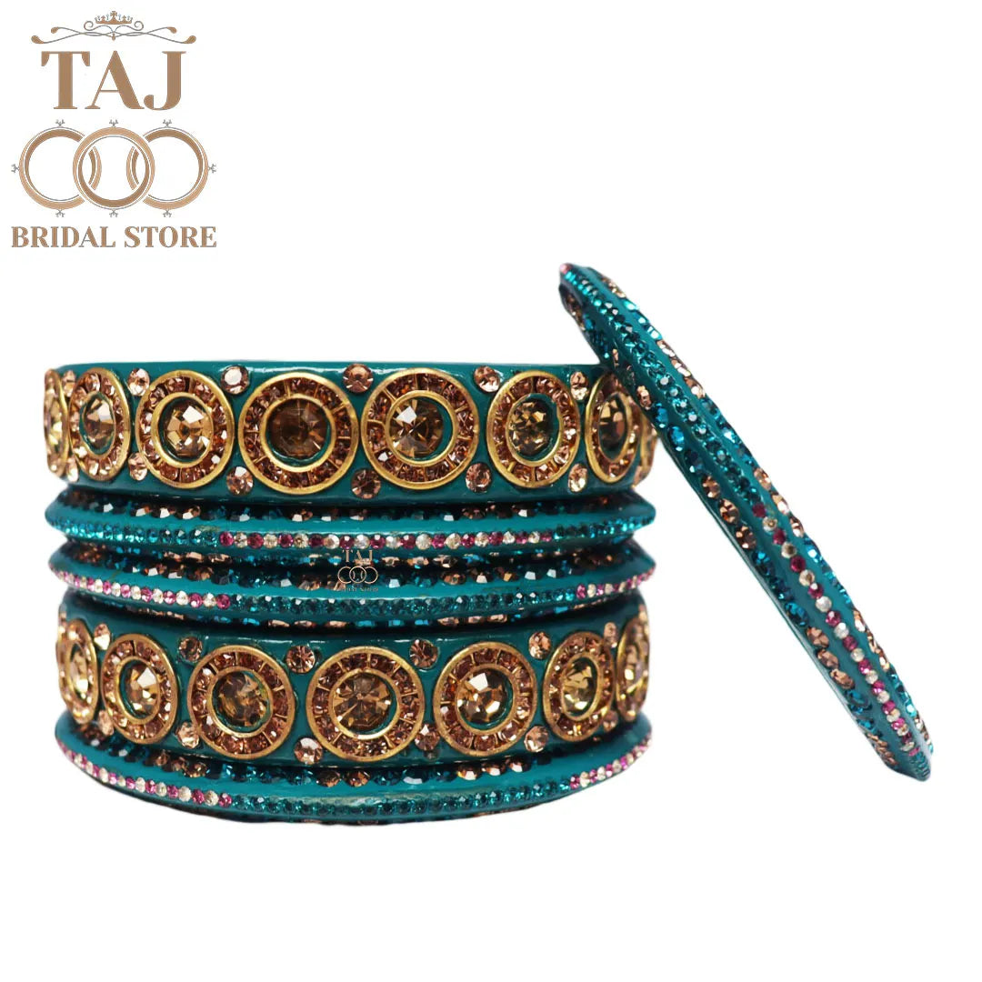 Designer Lac Bangle Set with Round Stones Design
