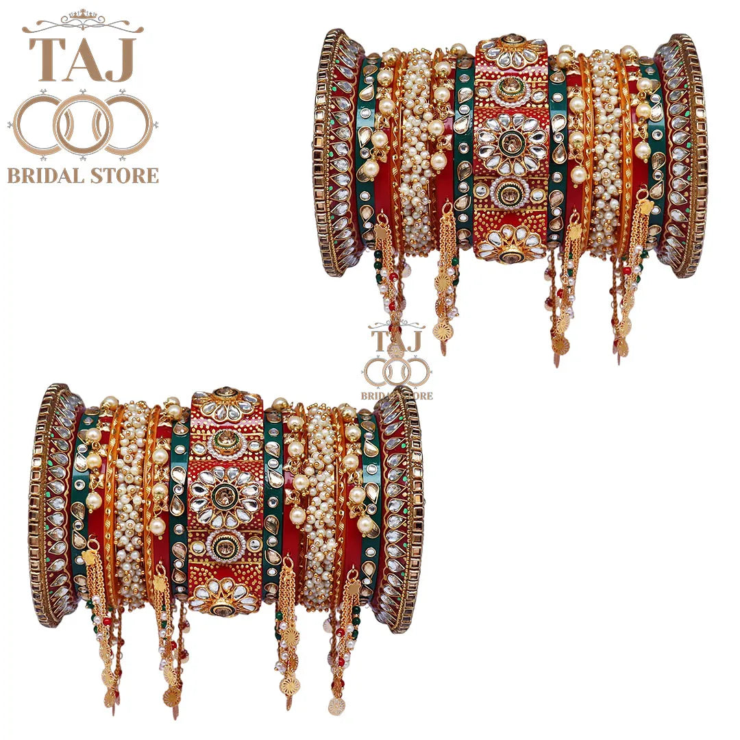 Rajwadi Wedding Chuda With Beautiful Chain Latkan Design