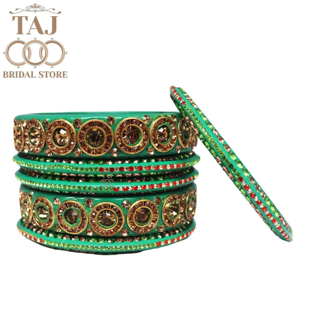 Designer Lac Bangle Set with Round Stones Design