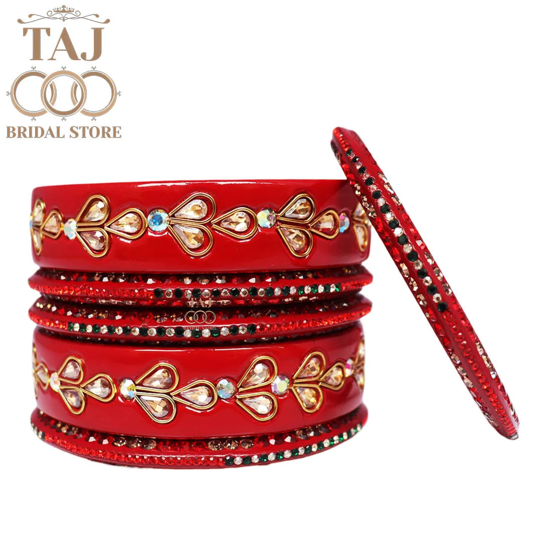 Karwa Chauth Special Lac Bangles Set With Kundan Design (Set of 6)