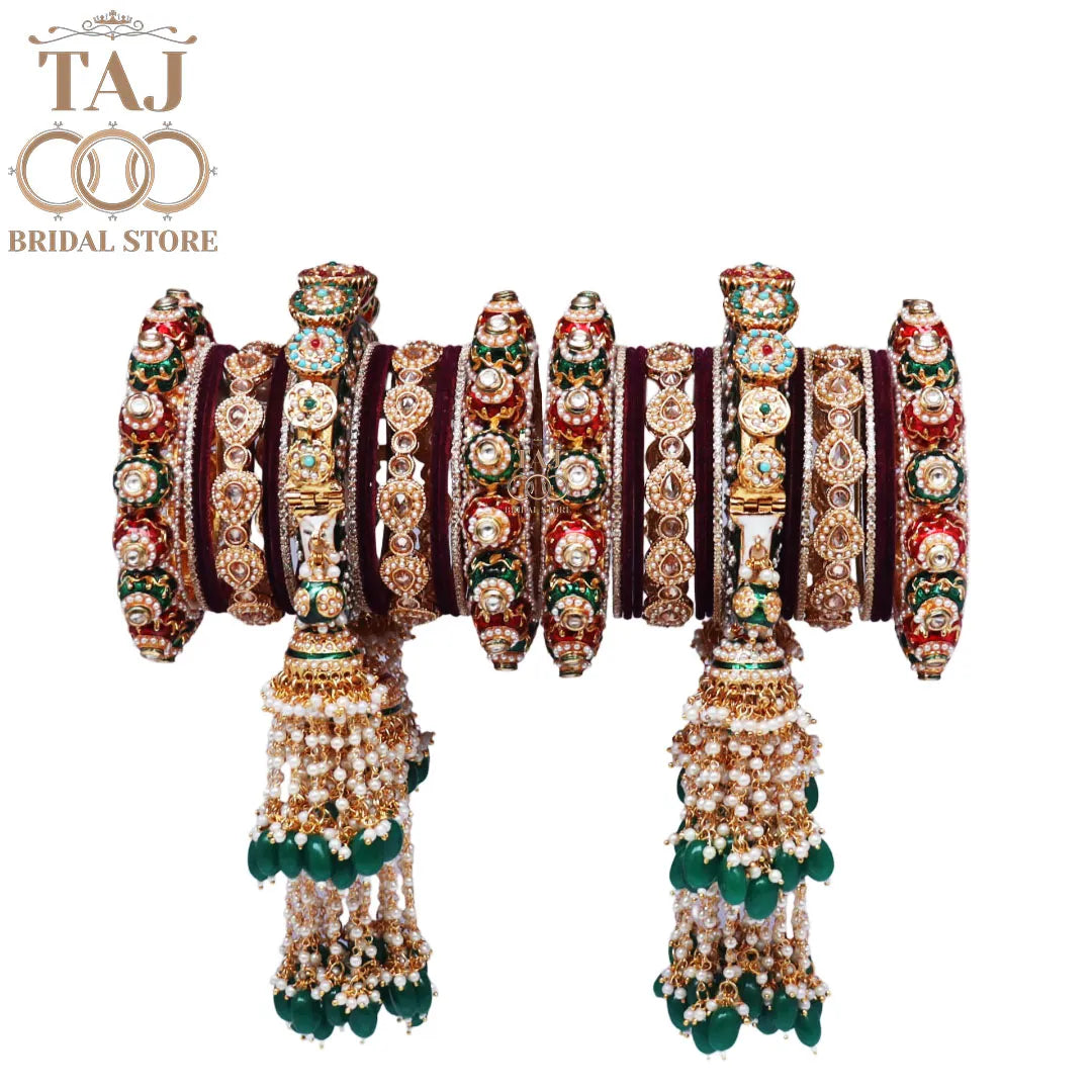 Royal Rajwadi Bridal Bangles Set with Heavy Jhoomer Latkan