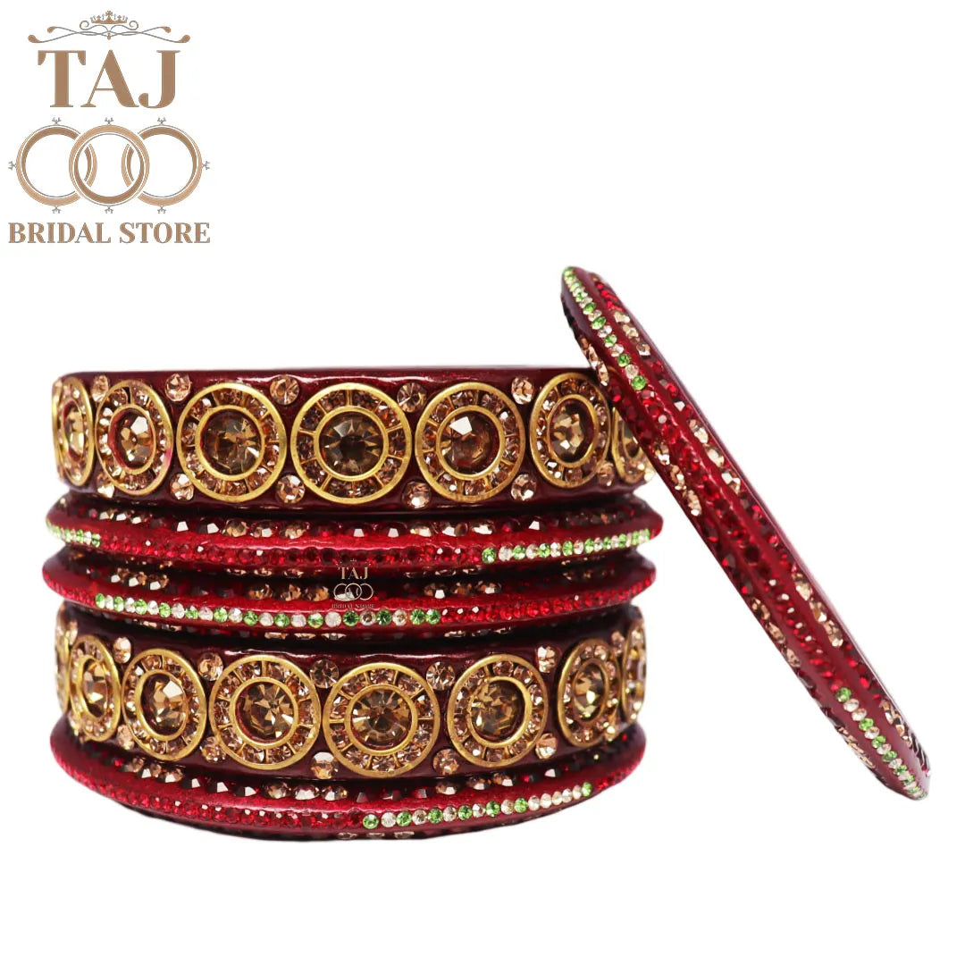Designer Lac Bangle Set with Round Stones Design