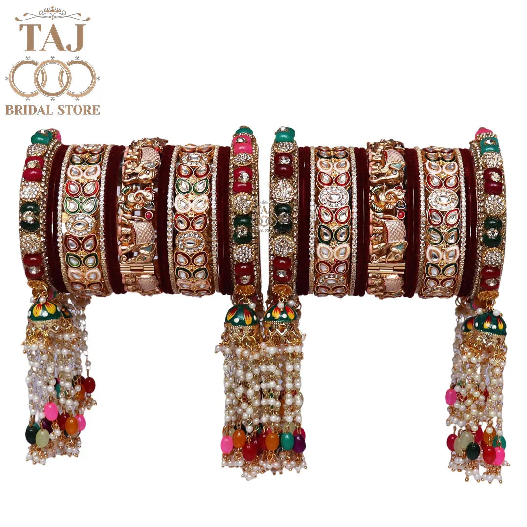 Premium Rajwadi Wedding Bangles Set With Latest Colorful Hanging's