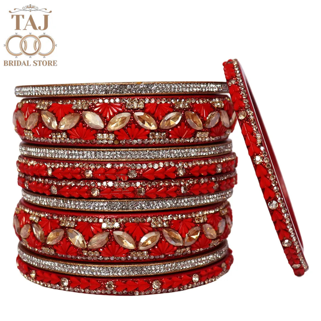 Women's Rajasthani Short Lac Bangles Set With Latest Kundan Design