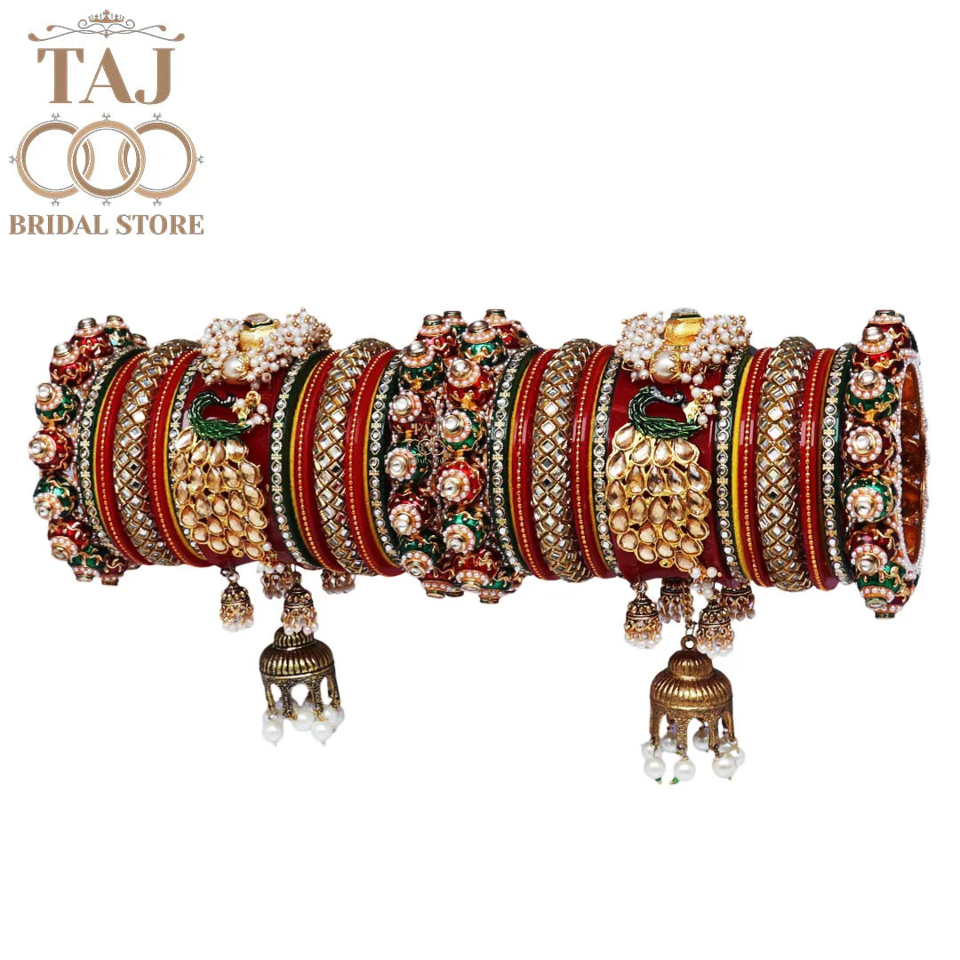 Karwa Chauth Special Bridal Bangle Set with Peacock & Jhoomer