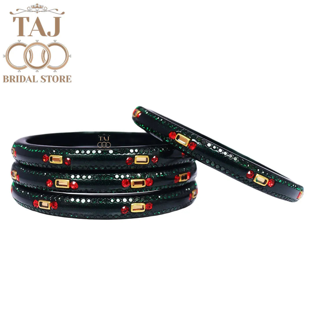 Fancy Lac Kada Bangles with Kundan and Rhinestones (Set of 4)