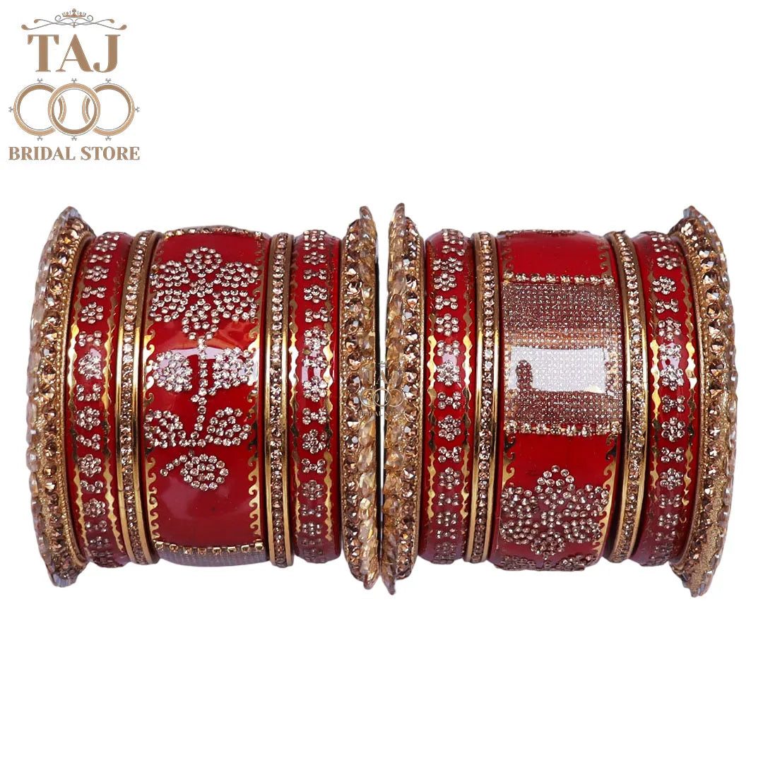 Traditional Lac Bangles Set with Latest Rhinestones Flower Design
