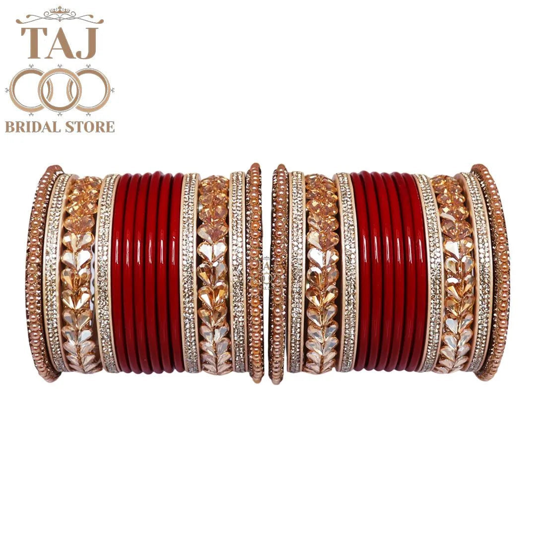 Punjabi Lac Bangles Set with Beautiful Kundan Design