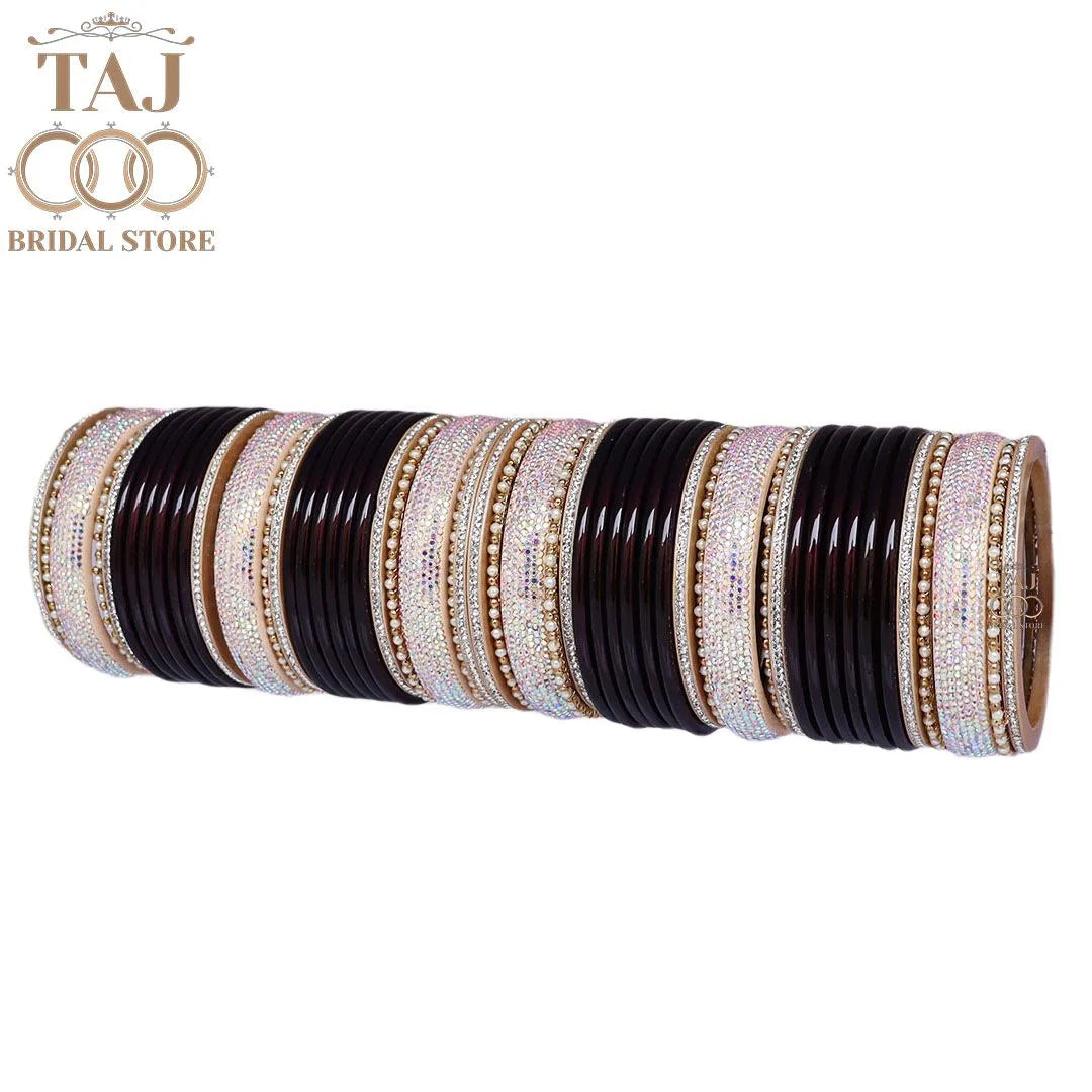Punjabi Bridal Bangle Set with Beautiful White Stone Kada Taj Bridal Store