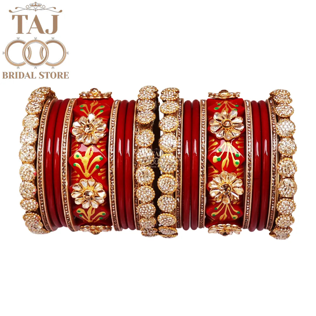 Luxury Lac Bridal Bangle Set with Kundan and Handpaint Design