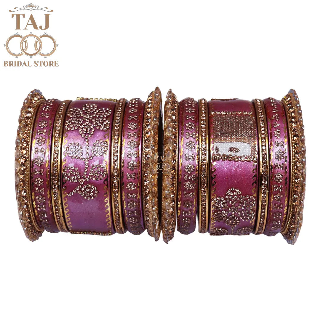Traditional Lac Bangles Set with Latest Rhinestones Flower Design