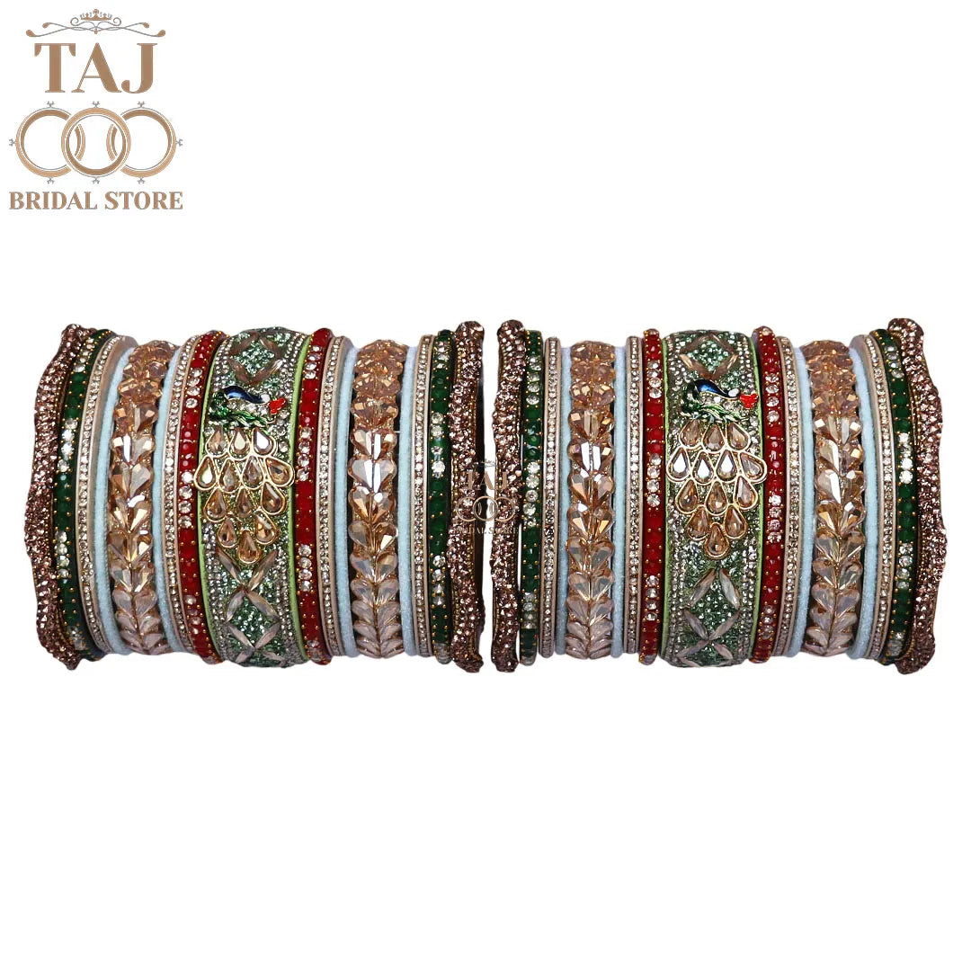 Rajasthani Lac Bridal Bangles Set With New Peacock and Kundan Design