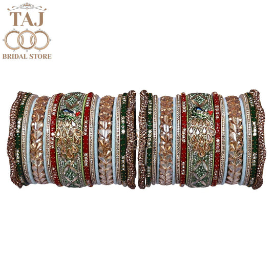 Rajasthani Lac Bridal Bangles Set With New Peacock and Kundan Design