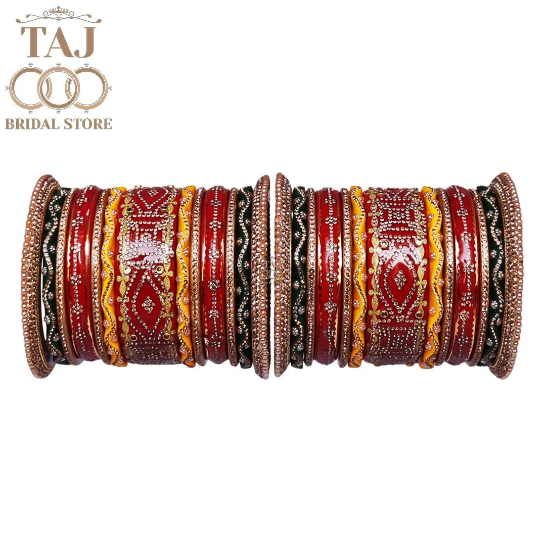 Lac Bangles Set with Beautiful Zig-Zag and Rhinestones Design