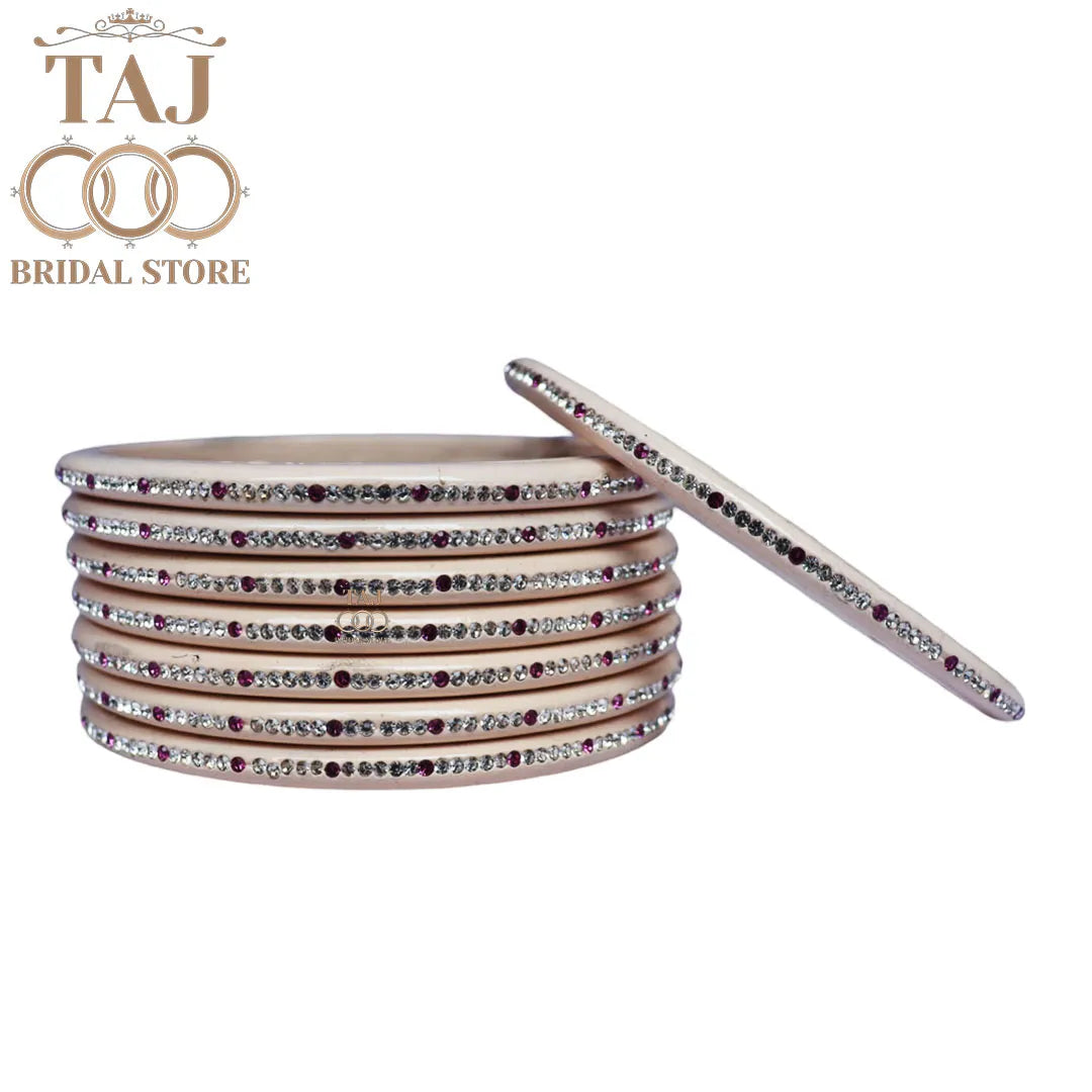 Elegant Lac Bangle Set with Rhinestones (Set of 8)