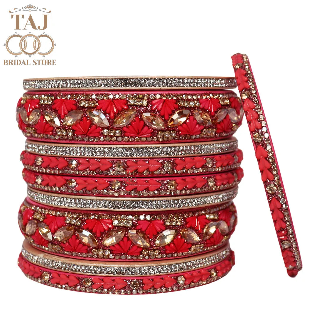 Women's Rajasthani Short Lac Bangles Set With Latest Kundan Design