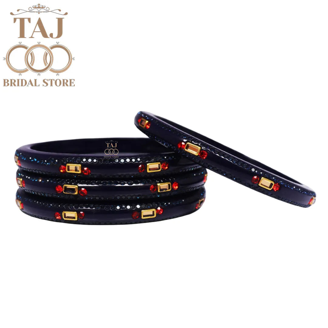 Fancy Lac Kada Bangles with Kundan and Rhinestones (Set of 4)
