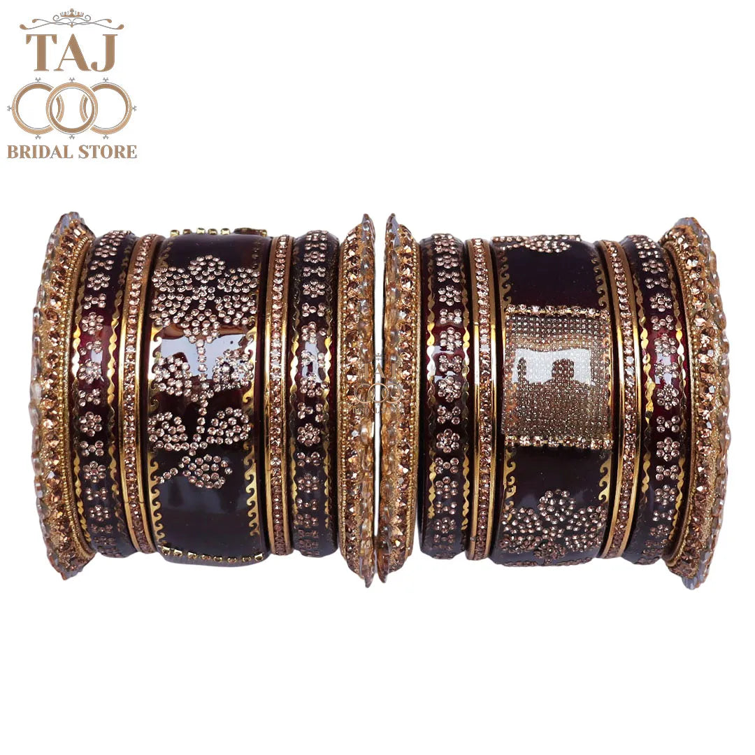 Traditional Lac Bangles Set with Latest Rhinestones Flower Design