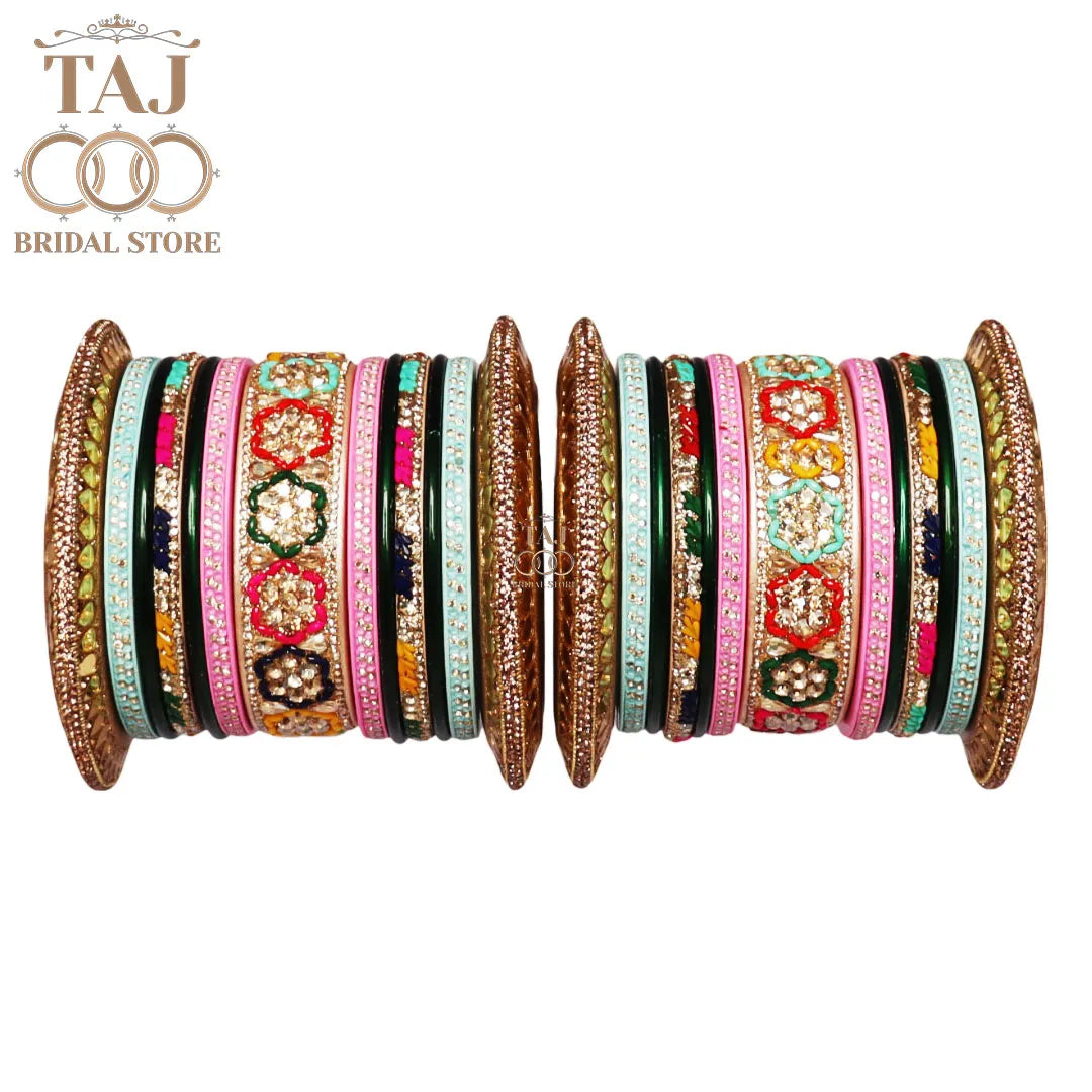 Royal Rajasthani Lac Bangles Set with Latest Rhinestones Design