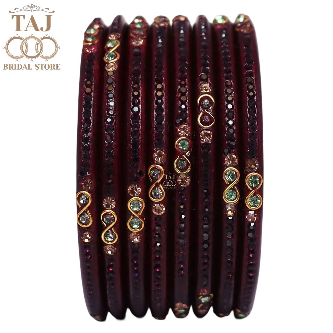 Designer Short Lac Bangles For Women With Latest Rhinestones Design