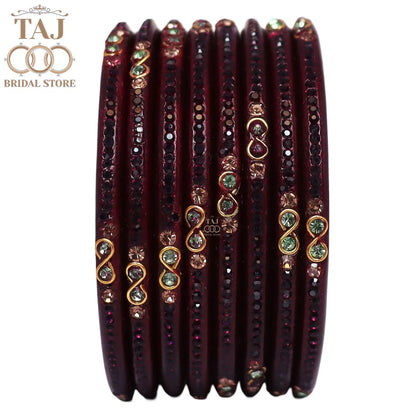 Designer Short Lac Bangles For Women With Latest Rhinestones Design